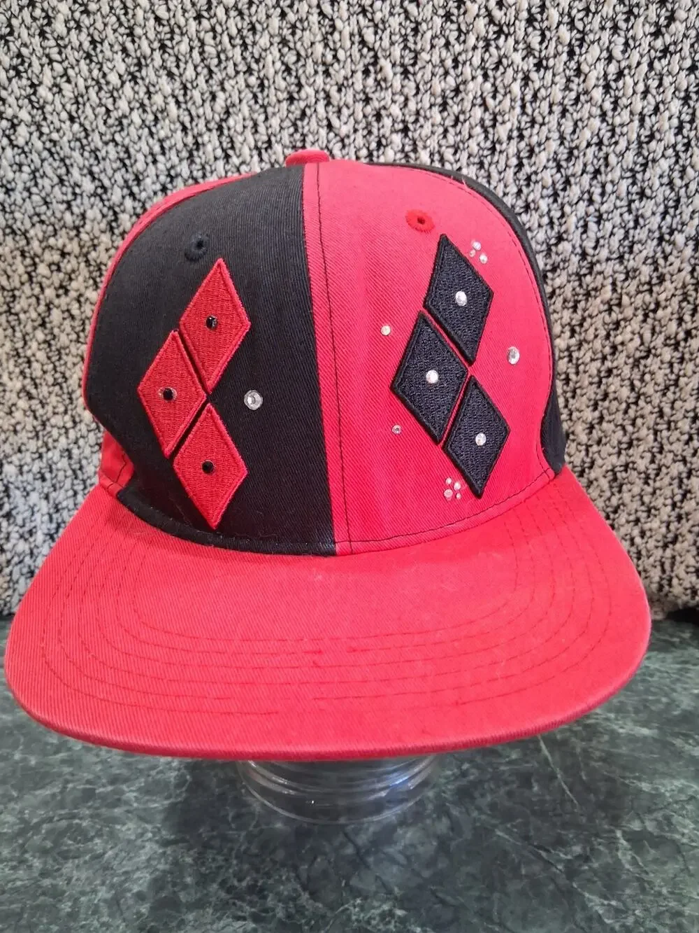 Harley Quinn Rhinestone Half Split Diamond Baseball Cap Snapback Hat DC COMICS